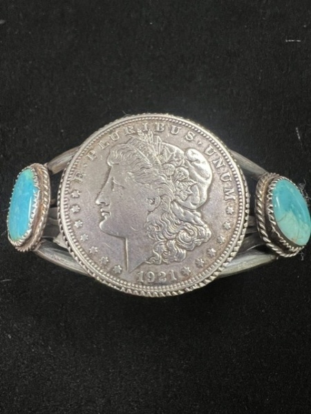 1921 Silver Dollar Coin Bracelet with Turquoise – Cahokia Mounds