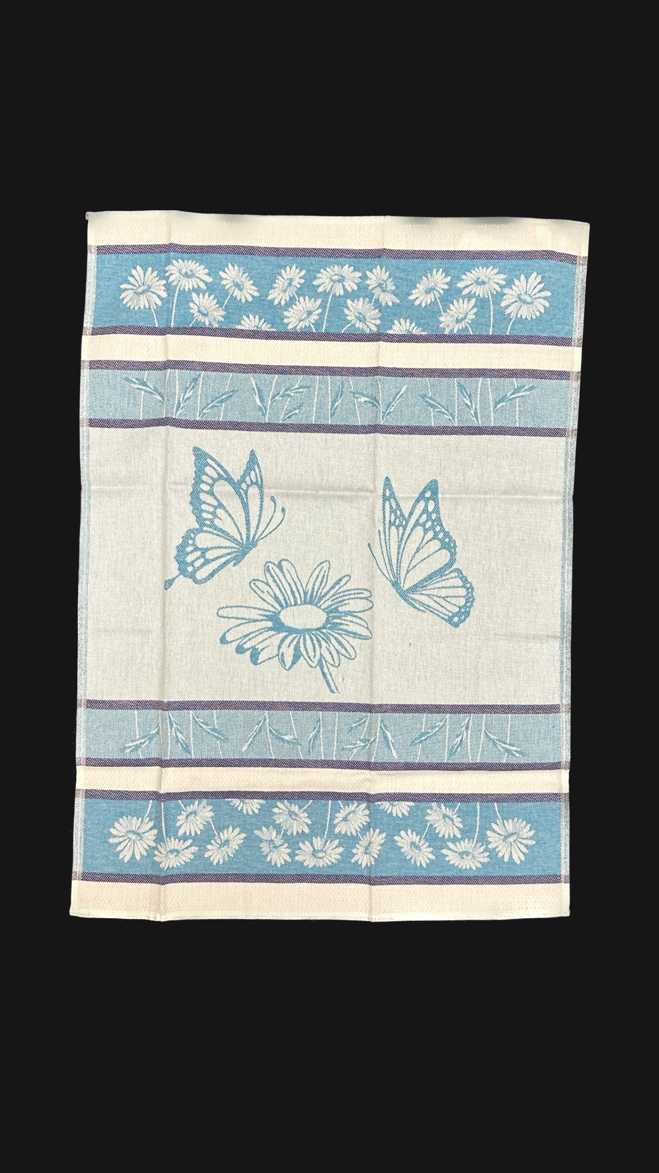 Daisy with Butterflies Jacquard Luxury Woven Kitchen Tea Towels - Dark Blue  – Crystal Arrow Jacquard Tea Towels