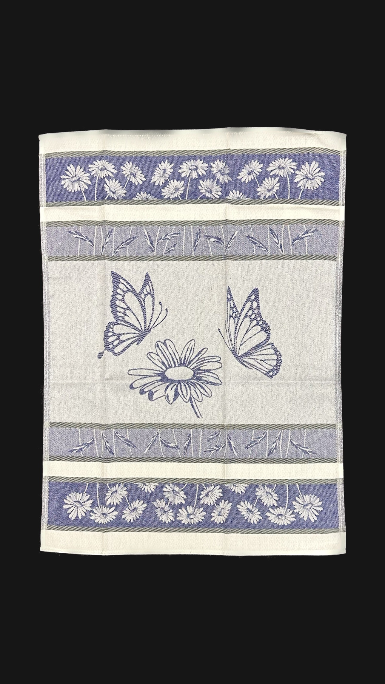 Daisy with Butterflies Jacquard Luxury Woven Kitchen Tea Towels - Turquoise  – Crystal Arrow Jacquard Tea Towels